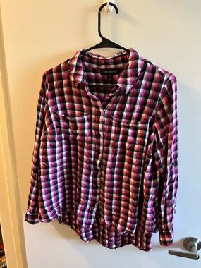 Lane Bryant Pink Black and White Plaid Button-Front Shirt - Size 14/16